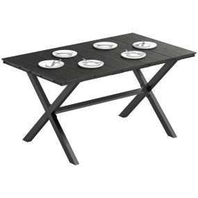 Mesa de comedor de jardín rectangular 150x90x74 cm HDPE y metal negro para 6 personas