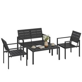 Conjunto de muebles de jardín para 4 personas con sofá de 2 plazas, 2 sillones y mesa de centro, negro