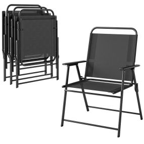Pack de 4 sillas de camping plegables negras de textilene y acero 65x60x94 cm