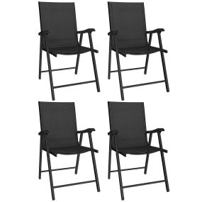 Pack de 4 sillas de camping plegables negras con respaldo alto y reposabrazos 58x62x97 cm