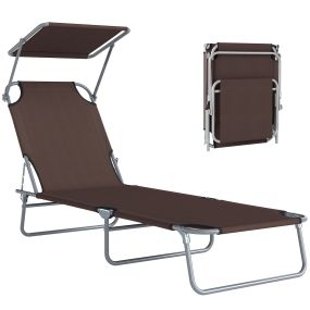 Tumbona plegable de jardín exterior reclinable con toldo desmontable marrón 187x58x36 cm