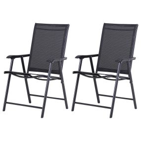 Conjunto de 2 sillas plegables para exterior con reposabrazos metal texteline negro 58x64x94 cm