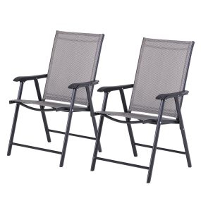 Conjunto de 2 sillas plegables para exterior con reposabrazos metal texteline gris 58x64x94 cm carga 110 kg