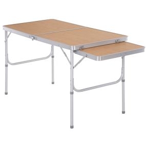 Mesa plegable de camping portátil con ala abatible, MDF y aluminio, 153x60x39/71 cm, 30 kg