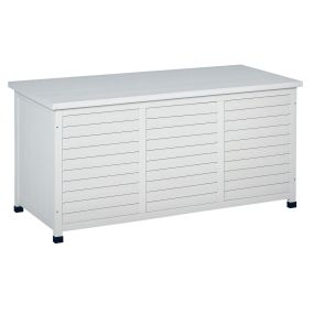 Baúl de almacenaje exterior 284L de madera impermeable blanco 127x56x60 cm