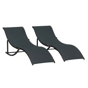 2 tumbonas plegables de aluminio ergonómicas con tela texteline negro 165x61x63 cm