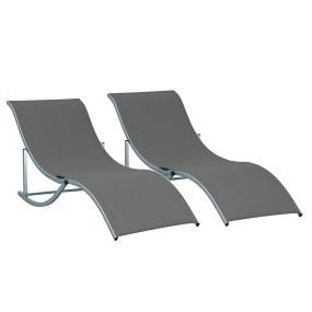 2 tumbonas plegables de jardín en forma de S con marco de aluminio y texteline 165x61x63 cm gris oscuro