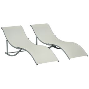 2 tumbonas plegables ergonómicas en S de aluminio texteline crema 165x61x63 cm para piscina patio jardín terraza
