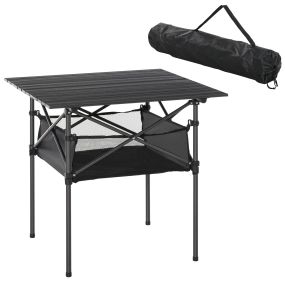 Mesa de camping plegable portátil multifuncional con almacenaje de malla y bolsa de transporte 70x70x69 cm negro
