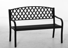 Banco de jardín de 2 plazas con respaldo y reposabrazos, hierro fundido y acero, negro, 128x58,5x89 cm