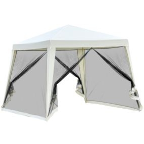 Carpa de jardín 3x3 m cenador con 4 laterales mosquitera y cremallera protección UV impermeable crema