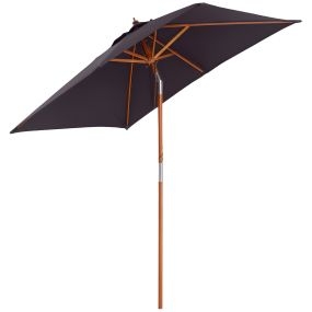 Sombrilla Terraza Exterior 200x150 cm Sombrilla de Jardín Rectangular con Ángulo Ajustable Mástil de Madera y Manivela Parasol para Patio Terraza Gris Oscuro