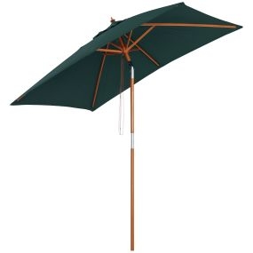 Sombrilla de jardín rectangular 200x150 cm verde con mástil de madera y manivela