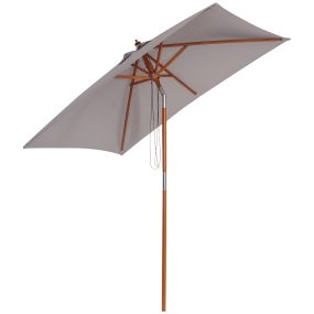 Sombrilla de terraza exterior 200x150 cm rectangular gris con mástil de madera y manivela