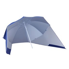 Sombrilla de playa 2 en 1 con 2 paneles laterales anti-UV azul Ø210x222 cm