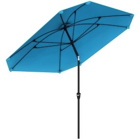 Sombrilla Terraza Exterior 233x233 cm Sombrilla de Jardín con Ángulo Ajustable en 2 Posiciones Impermeable Poste de Aluminio Varillas de Fibra de Vidrio y Manivela Parasol para Terraza Azul