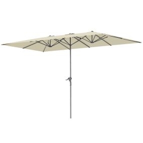 Sombrilla doble 4,5x2,6 m para terraza exterior con manivela, aluminio, impermeable y UV50+ crema
