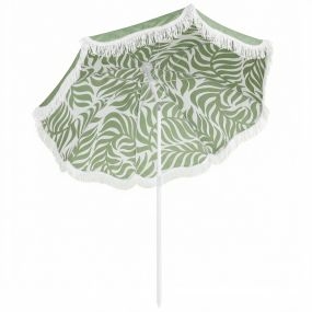 Sombrilla de playa Ø180 cm con flecos, altura ajustable, inclinación, anclaje arena y bolsa, verde