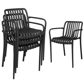 Juego de 4 sillas de jardín exterior apilables de PP negras 55x58,5x81,5 cm