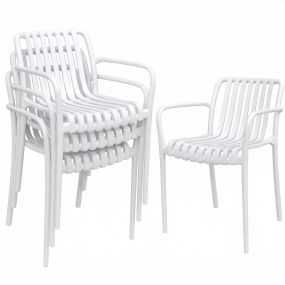 Juego de 4 sillas de jardín exterior apilables de PP blancas 55x58,5x81,5 cm