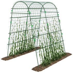 Enrejado de Pepino 206 cm, Enrejado de Jardín de Arco para Plantas Trepadoras al Aire Libre, en Forma de U, con Estructura de Acero Recubierta de PE y Red, Soporte para Verduras, Frutas