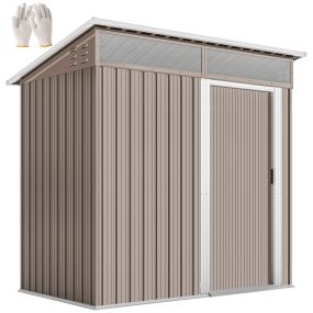 Caseta de jardín exterior 1,9 m² 195x122x182 cm con base reforzada, puerta corredera y ventanas, marrón