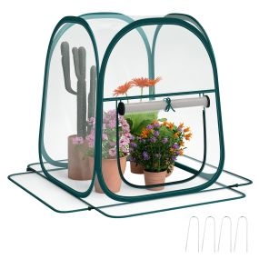 Mini Invernadero Plegable Pop-up, Invernadero Exterior Transparente con Puerta Enrollable y Cubierta de Plástico, Contraviento, para Cultivar Plantas, Flores, 70x70x80 cm, Transparente