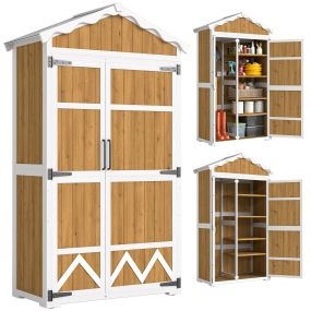 Caseta de Jardín de Madera 105x55x179 cm Cobertizo Jardín Exterior Impermeable Armario Exterior Herramientas con Puertas 4 Estantes Extraíbles Techo Metal Galvanizado Pies Ajustables Natural