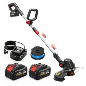 Desbrozadora batería 18V 2 en 1 con 2 baterías 4.0Ah, cargador, motor sin escobillas, barra ajustable, cabezal y mango regulables, ancho de corte 25 cm, protector frontal