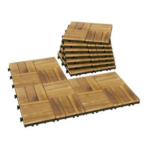 Set de 10 baldosas de exterior de madera de acacia 31x31 cm 0,91 m² natural antideslizantes