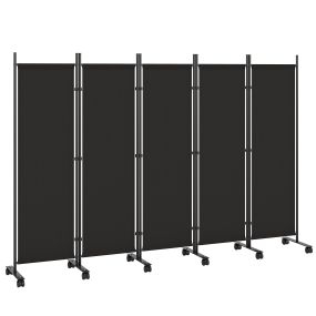 Biombo plegable de 5 paneles con 12 ruedas, 252x170 cm, separador de ambientes negro