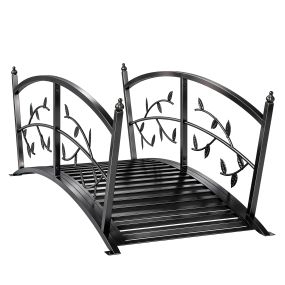 Puente de jardín metálico 1,2 m negro decorativo para estanques con barandillas de seguridad