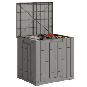 Arcón exterior 114L de resina gris resistente al agua y rayos UV con cerradura 56x44x54 cm