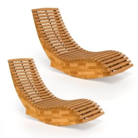 Pack de 2 sillas mecedoras de jardín de madera natural plegables para exterior 60x156x77 cm