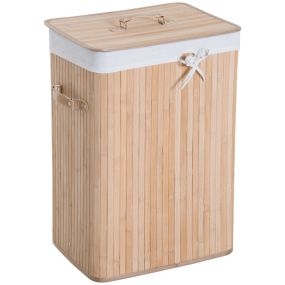 Cesto de ropa sucia plegable de bambú con tapa 67L, 2 compartimentos, 40x30x60 cm, natural
