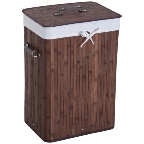 Cesto de ropa sucia plegable de bambú con tapa, 67 L, 2 compartimentos, 40x30x60 cm, marrón