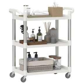 Carrito auxiliar con ruedas de 3 niveles de aleación de aluminio, 88x44x93 cm, blanco