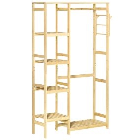 Perchero burro de bambú de pie con estantería de 4 niveles 90x30x155 cm natural