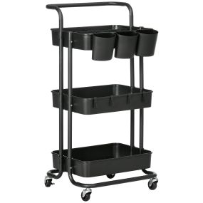 Carrito auxiliar con ruedas de 3 niveles 42x38x86,5 cm negro