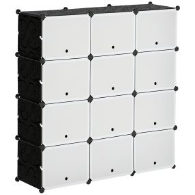 Armario modular de plástico con 12 cubos zapatero 125x32x125 cm negro y blanco