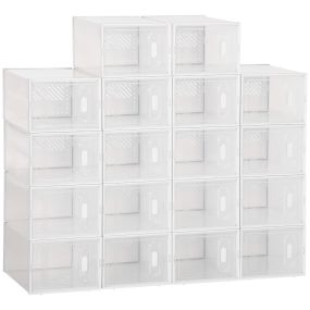 Armario modular de plástico para zapatos talla 43 con 18 cubos y puertas magnéticas 25x35x19 cm transparente