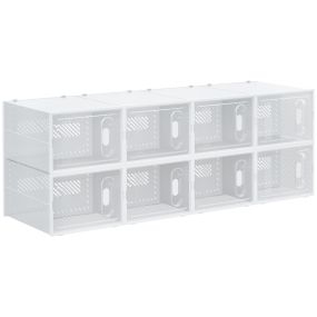 Cajas de zapatos de plástico juego de 8 apilables con puertas magnéticas transparentes hasta talla 45