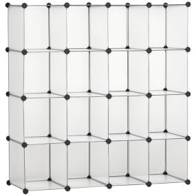 Armario modular de plástico zapatero organizador 16 cubos 30x30x30 cm transparente 125x32x125 cm
