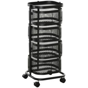 Carrito auxiliar con ruedas de 5 niveles y 4 cestas giratorias 270° 33x33x77 cm negro