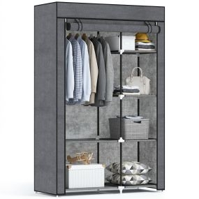 Armario de tela portátil con barra, 6 estantes, marco de acero, 103x43x162,5 cm, gris oscuro