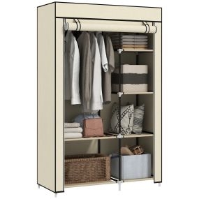 Armario de tela portátil con barra, 6 estantes, marco de acero, 103x43x162,5 cm, crema
