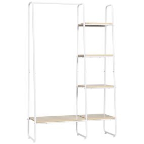 Perchero de Ropa de Madera Perchero Multiusos con 5 Estantes de Almacenaje y Barra para Colgar para Dormitorio Salón Entrada Estilo Industrial 101x39x160 cm Natural