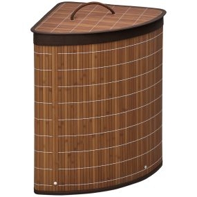 Cesto para ropa sucia de bambú 55L en forma de abanico con tapa y bolsa extraíble 38x38x57 cm marrón