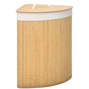 Cesto para ropa sucia de bambú 55L en forma de abanico con tapa y bolsa extraíble 38x38x57 cm natural
