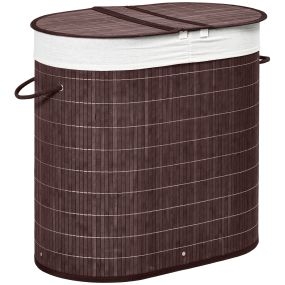 Cesto de ropa sucia de bambú con tapa, 100 L, 2 compartimentos, 62,5x37x60,5 cm, marrón
